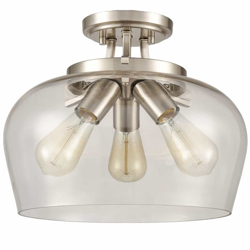 3-Light Glass Ceiling Lights Semi Flush Mount Brushed Nickel Finish